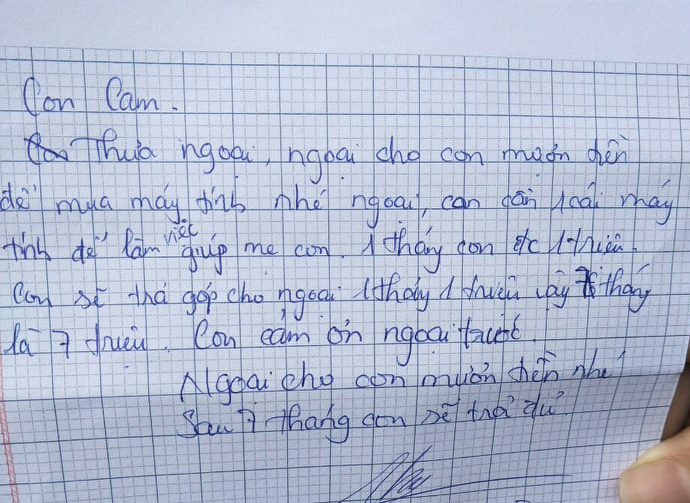 Bức thư vay tiền của ngoại của bé C.