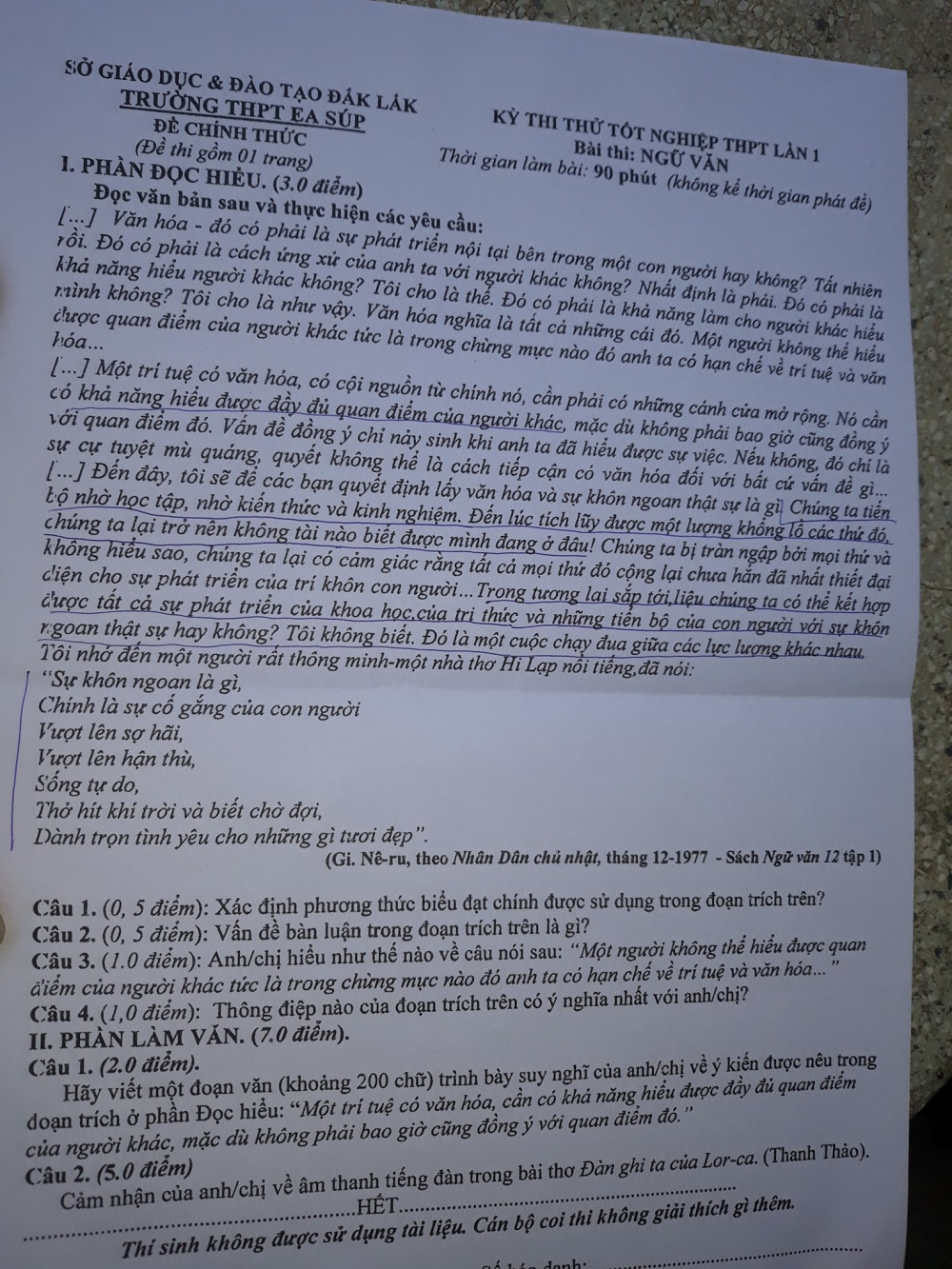 Đề thi thử nhưng... khó thật