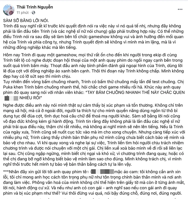 Nội dung đăng tải gây xôn xao dư luận của Thái Trinh