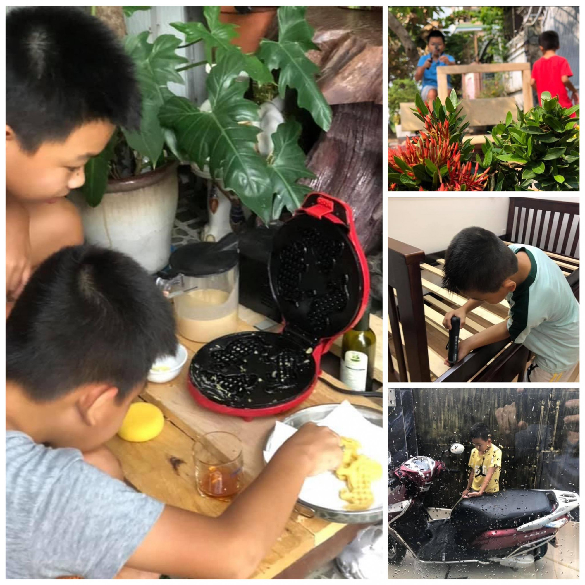 2 anh em Tin Tin rất hào hứng với công việc làm bánh hay phụ giúp mẹ (Ảnh nhân vật cung cấp)