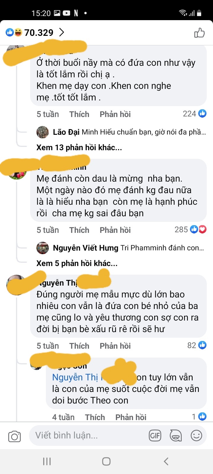 Những bình luận khen ngợi bà mẹ và người con ngoan (Ảnh: Facebook)