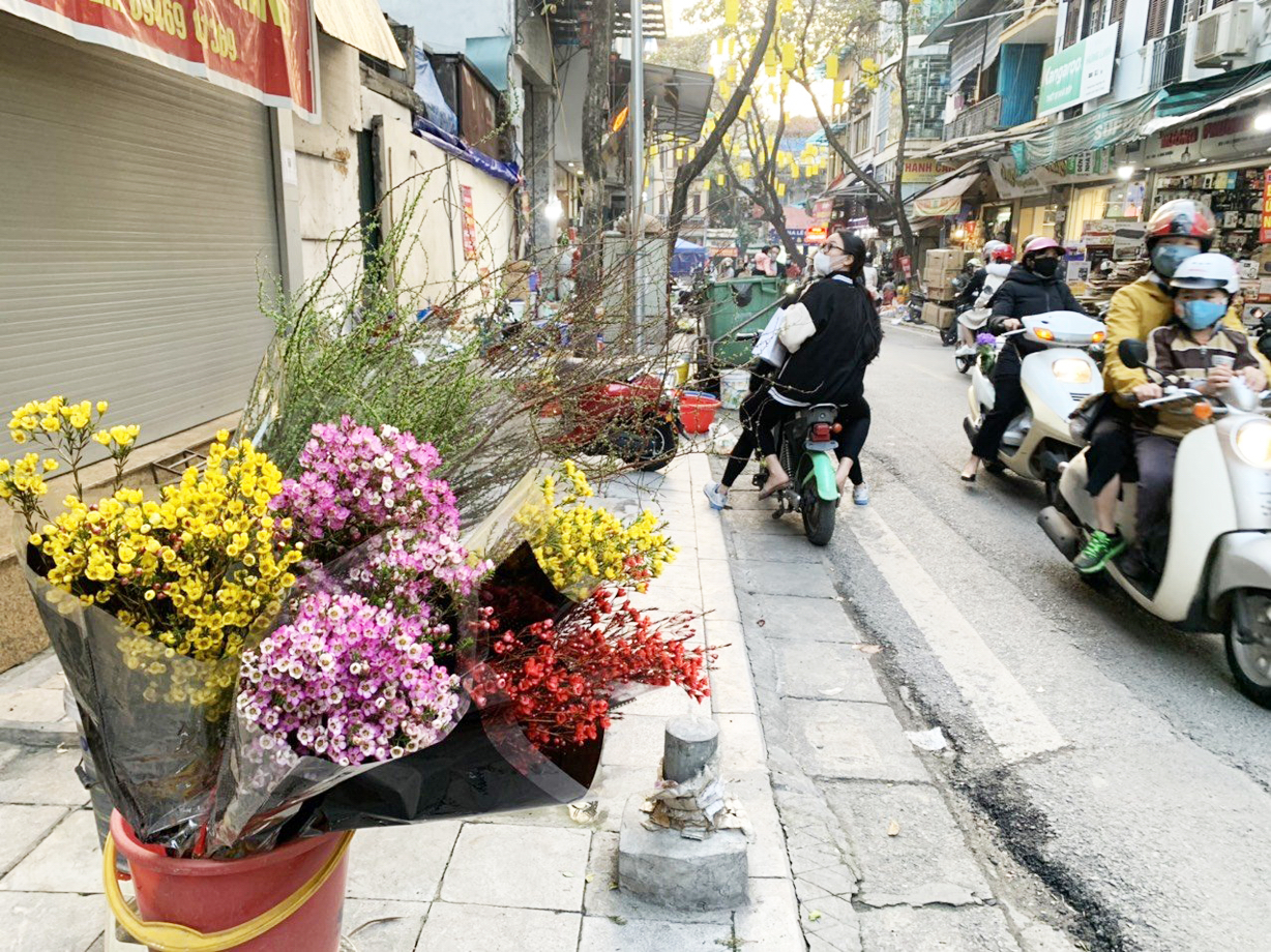 Hoa nhập từ Trung Quốc bày bán khá nhiều trên đường phố Hà Nội - ẢNH: BẢO KHANG