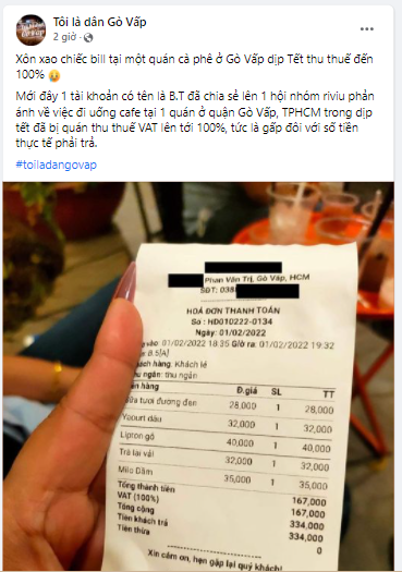 Đi cà phê ngày tết, khách choáng váng khi bị tính thuế VAT... 100%