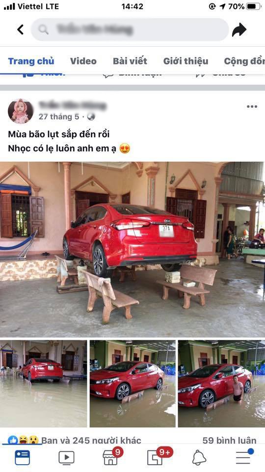 Chủ xe ở Nghệ An chống ngập cho ôtô nhờ ghế đá và gạch - ảnh 4