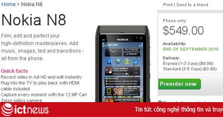 Nokia N8 đặt hàng tại Mỹ giá 549 USD