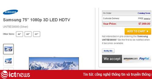 Samsung ES8000 lộ giá bán, lên tới 8.000 USD