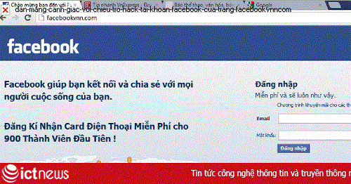 Dân mạng cảnh giác với chiêu trò hack tài khoản Facebook của trang Facebookvnn.com