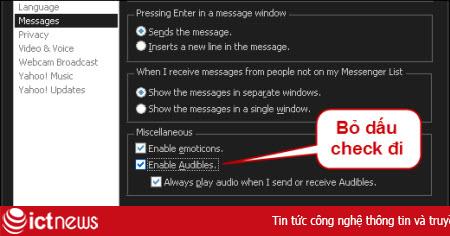 Chặn audible từ bạn chat Yahoo Messenger