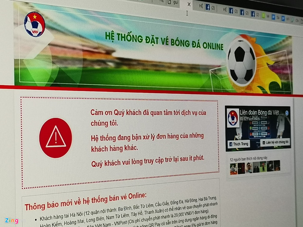 Website bán vé kiểu của VFF giá chưa tới 20 triệu đồng