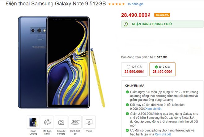 Galaxy Note 9 giảm kỷ lục 5,5 triệu đồng
