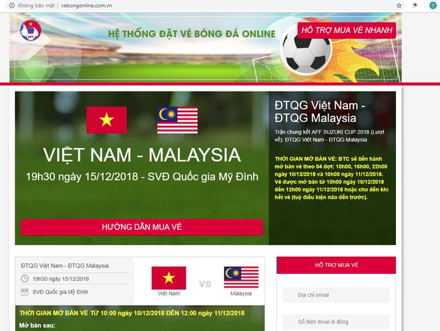 Vừa mở bán vé trận chung kết AFF Cup 2018, hệ thống bán vé online của VFF lại tê liệt