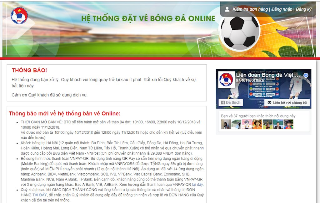 Tạm dừng hoạt động trang web giả mạo bán vé trận chung kết AFF Cup 2018