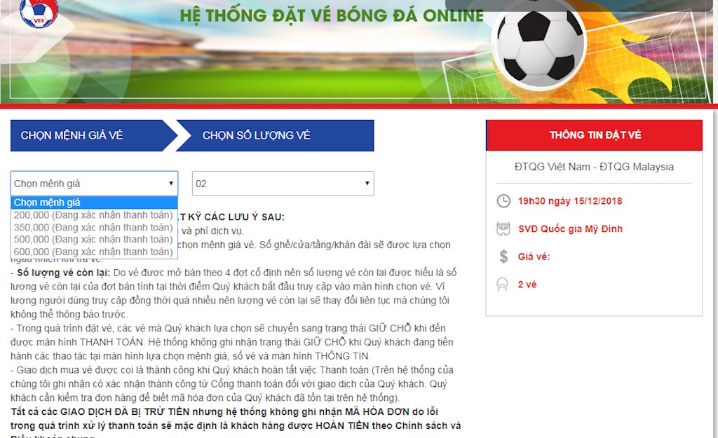 Mở bán đợt 2 vé xem chung kết AFF Cup 2018: Mạng sập, vé hết ngay trong những phút đầu tiên