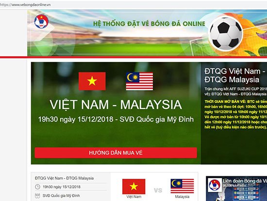 Trước giờ mở bán vé trận lượt về Việt Nam vs Malaysia, VFF “tố” website bán vé giả mạo