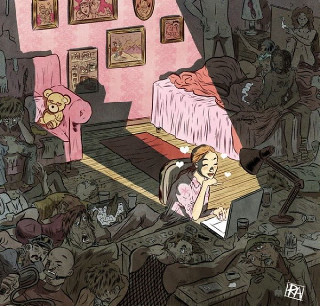 Bo tranh con nguoi chay theo gia tri ao, danh mat chinh minh hinh anh 1