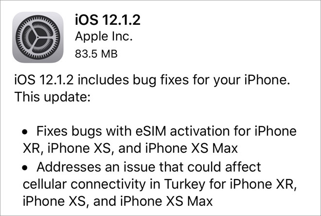 Đã có thể tải về iOS 12.1.2 cho iPhone, iPad