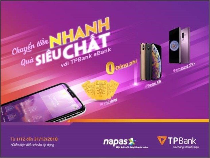 Khách hàng được hoàn tiền, trúng điện thoại khi chuyển tiền khác hệ thống ngân hàng qua TPBank Ebank