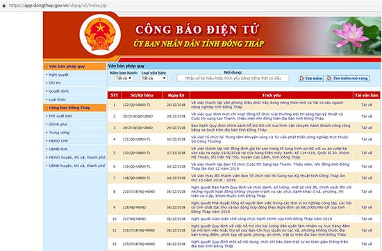 Đồng Tháp sử dụng Công báo điện tử thay Công báo in từ ngày 1/1/2019