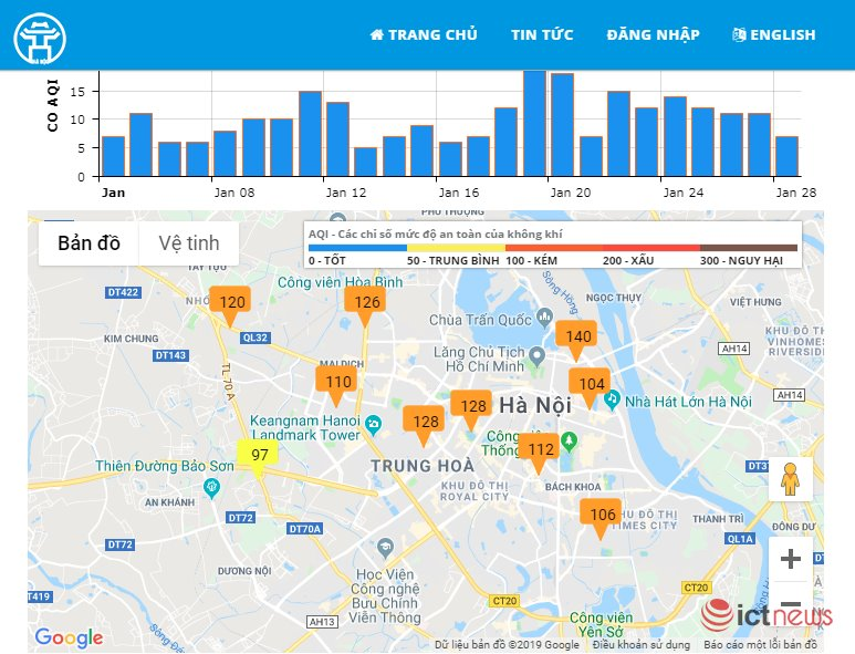 Xem mức độ ô nhiễm không khí trên website và ứng dụng smartphone