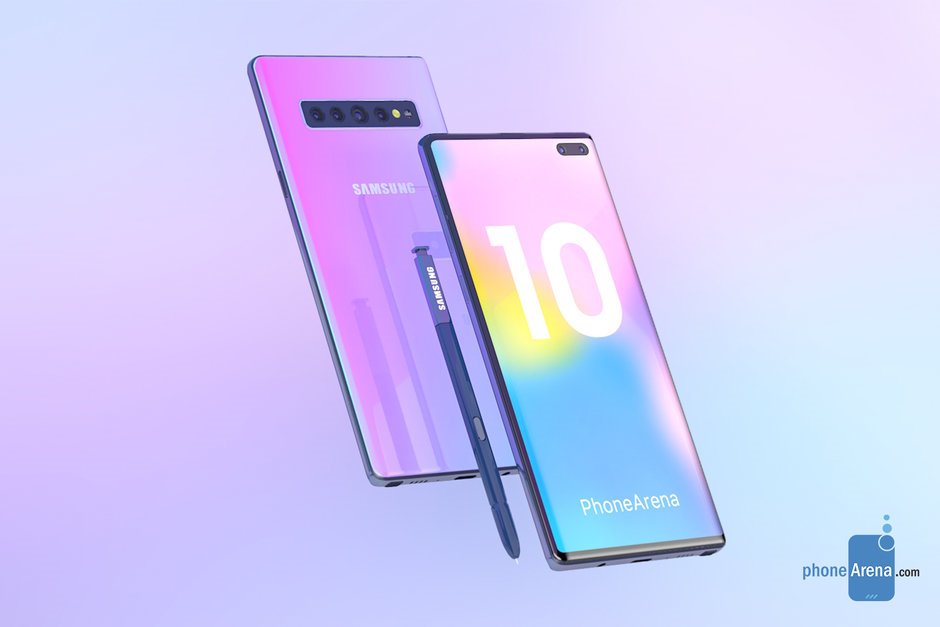 Hình dung Samsung Galaxy Note 10 có 4 camera sau, 2 camera trước và vân tay siêu âm