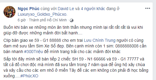 Phúc XO bán xe Vision biển “ngũ quý 8” giá 200 triệu làm từ thiện