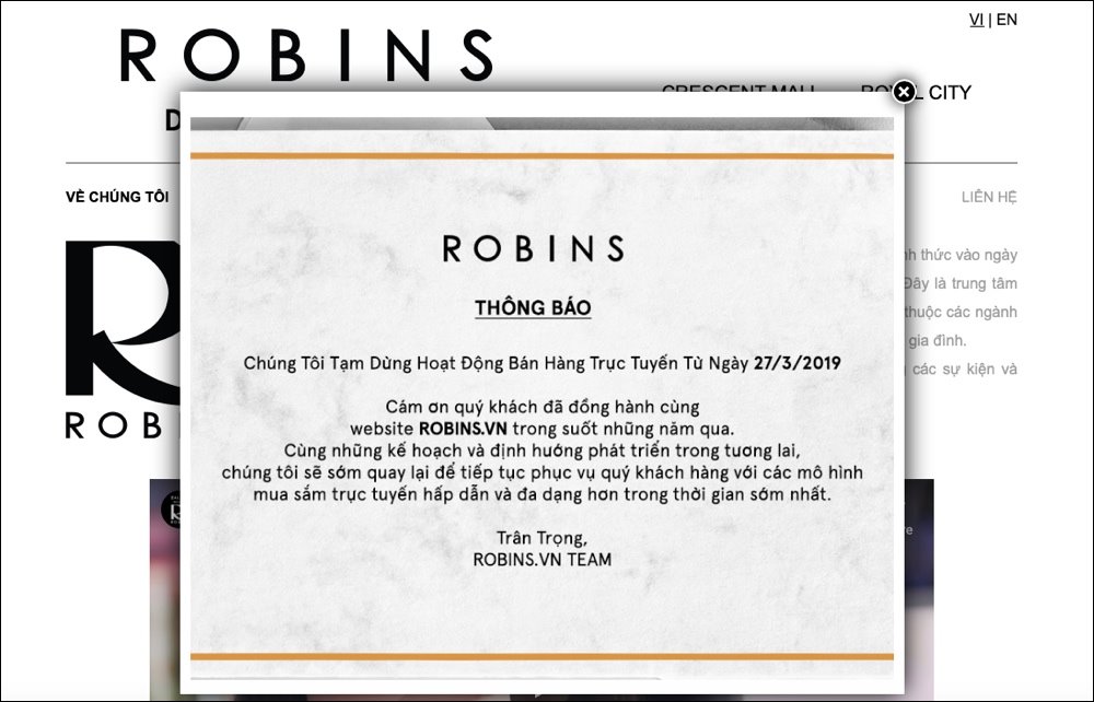 Robins.vn, trang bán hàng thời trang lớn nhất Việt Nam đóng cửa