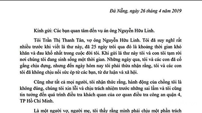 Vợ Nguyễn Hữu Linh: Sự việc là bản án chung thân đối với gia đình chúng tôi!