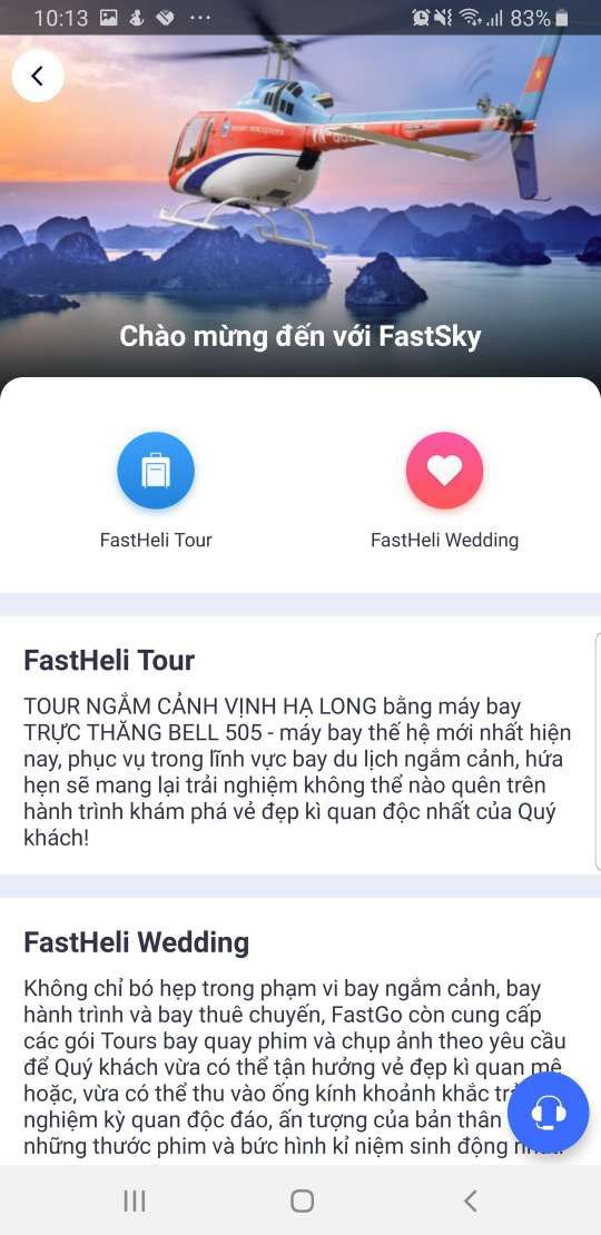 Người dùng có thể đặt dịch vụ gọi trực thăng FastSky qua ứng dụng FastGo từ ngày 10/5 | Dịch vụ đặt trực thăng trên FastSkyĐặt FastSky du lịch Vịnh Hạ Long bằng trực thăng trả góp với lãi suất 0%