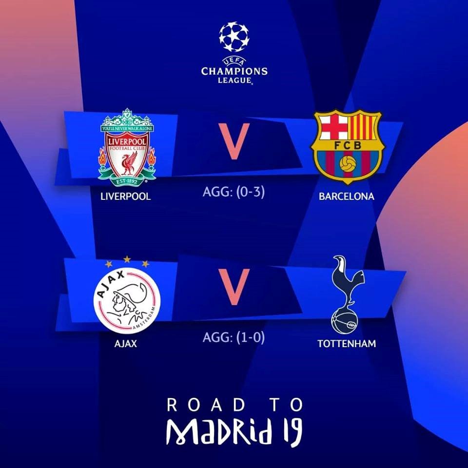 Lịch trực tiếp bán kết lượt về Champions League 2019
