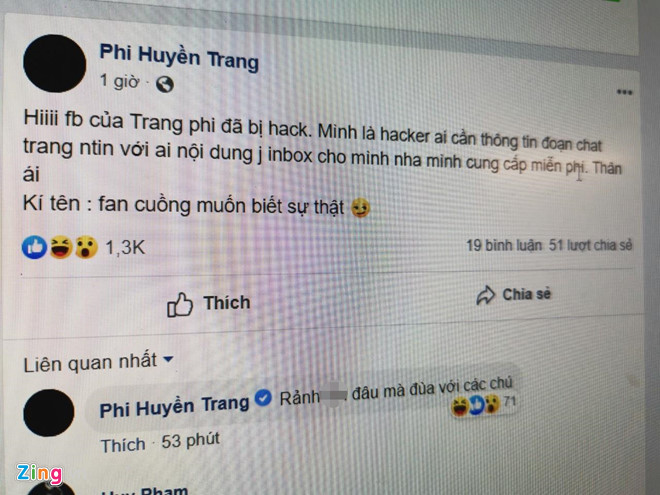 Facebook Phi Huyen Trang bi hack, de doa lo clip nong hinh anh 2 