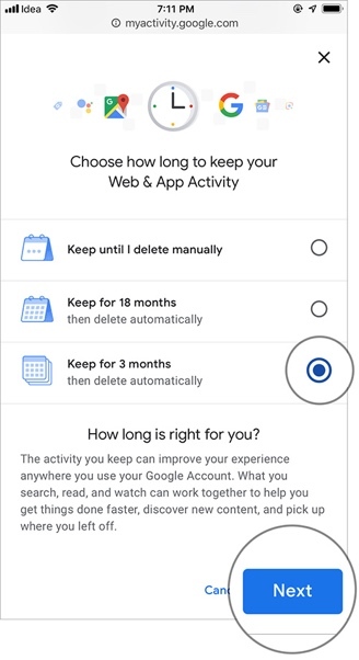 Cách tự động xóa lịch sử vị trí, dữ liệu ứng dụng và web của Google