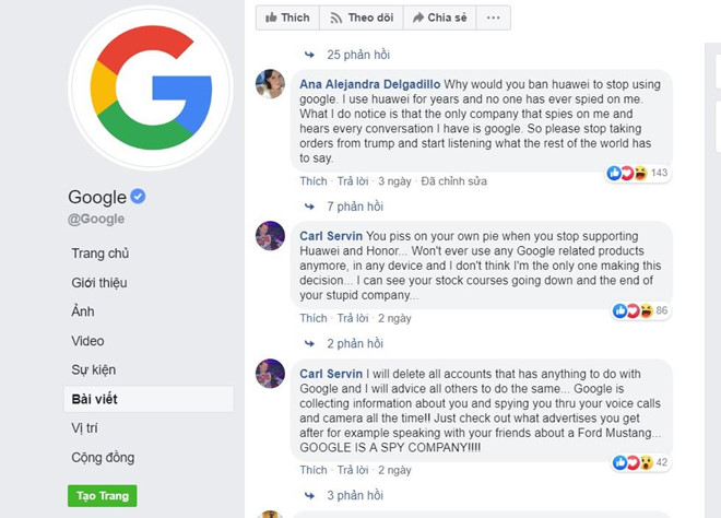 Nguoi dung do xo vao fanpage chui boi Google vi ra tay voi Huawei hinh anh 3