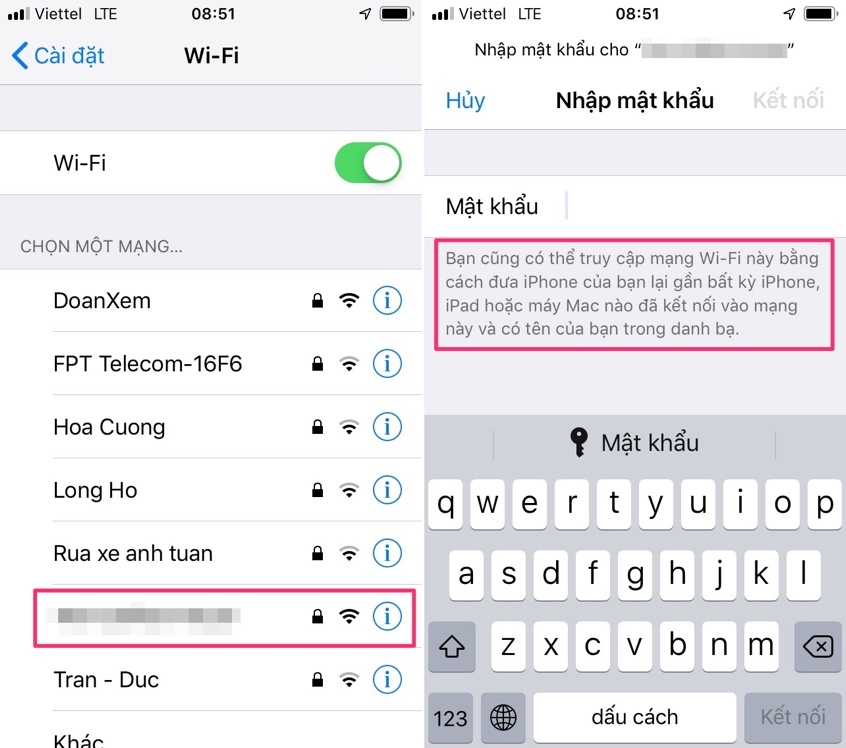 Cách chia sẻ mật khẩu Wi-Fi giữa iPhone, iPad không làm lộ password