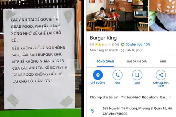 Cửa hàng Burger King bị 'dìm sao' hội đồng vì kỳ thị tài xế Grab, Go Viet