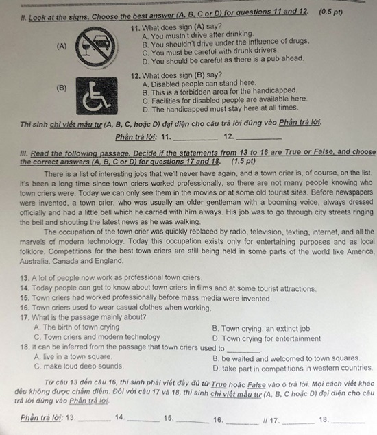 Xuất hiện sai sót trong đề thi tiếng Anh vào lớp 10 tại TP HCM