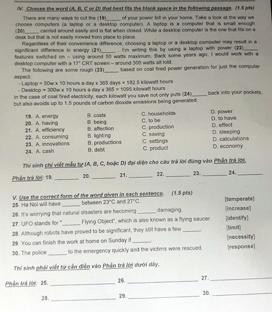 Xuất hiện sai sót trong đề thi tiếng Anh vào lớp 10 tại TP HCM