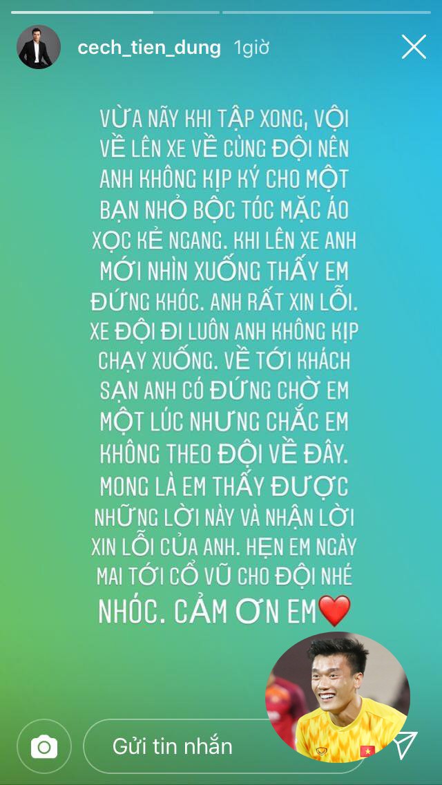 Khiến bạn nhỏ bật khóc, thủ môn Bùi Tiến Dũng viết tâm thư xin lỗi ngọt ngào trên Instagram - Ảnh 1.