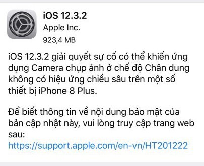 Apple tung ra iOS 12.3.2, người dùng iPhone 8 Plus cần đặc biệt lưu ý