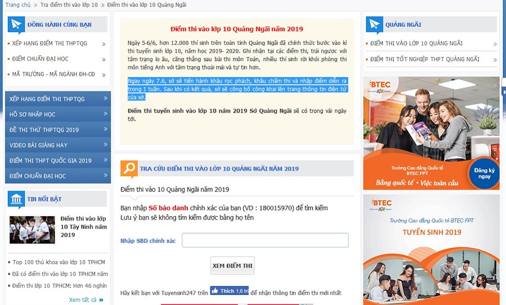 Hướng dẫn xem điểm thi tuyển sinh lớp 10 năm 2019 Quảng ...