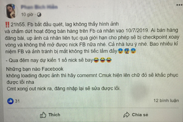 Thông tin cấm bán hàng online trên Facebook cá nhân là giả mạo