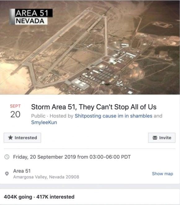 Hơn 500.000 người dùng FB rủ nhau đột nhập căn cứ quân sự, xem UFO