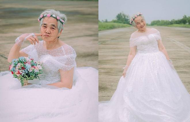 Bo anh ‘Noi toi mac vay cuoi’ gay thich thu voi ‘co dau’ 88 tuoi hinh anh 3