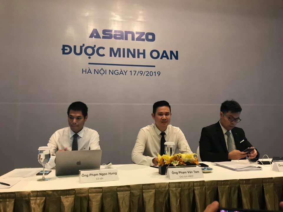 Asanzo họp báo công bố mình được minh oan, tuyên bố mở cửa 5 nhà máy hoạt động trở lại