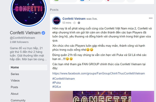 Game Confetti trên Facebook Việt Nam nói lời từ biệt