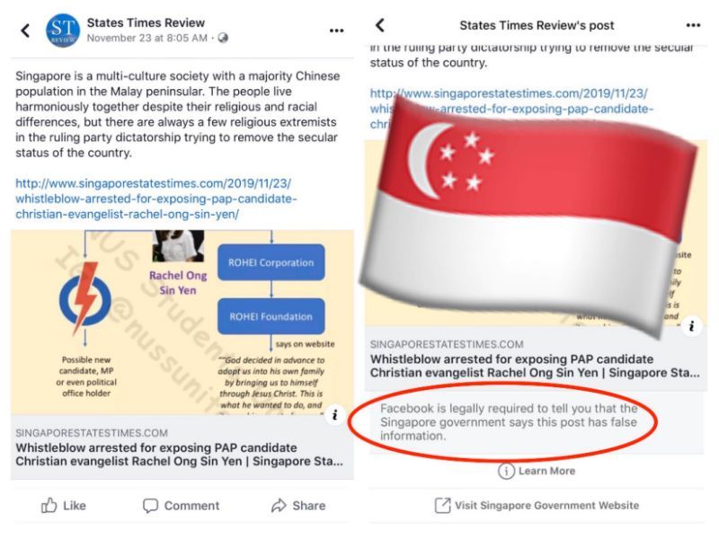 Facebook đăng tin cải chính theo lệnh của chính phủ Singapore