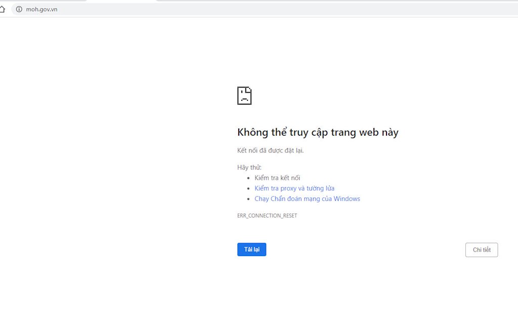 Lượt truy cập tăng đột biến, Cổng thông tin điện tử Bộ Y tế bị