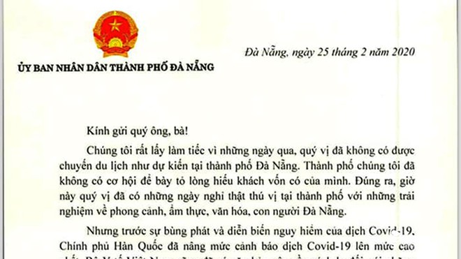 Chủ tịch TP Đà Nẵng gửi thư cho khách Hàn Quốc, Thái Lan phải cách ly, về nước