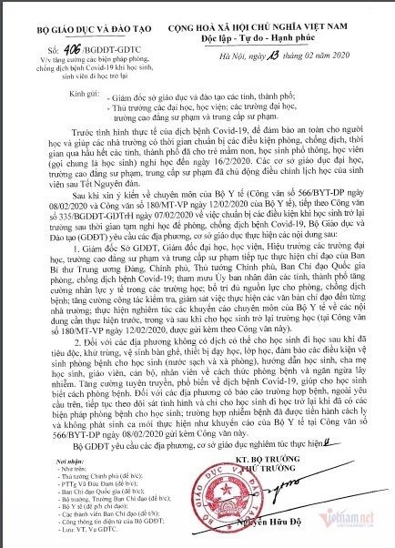 Bộ Giáo dục: Địa phương không có dịch có thể cho đi học trở lại