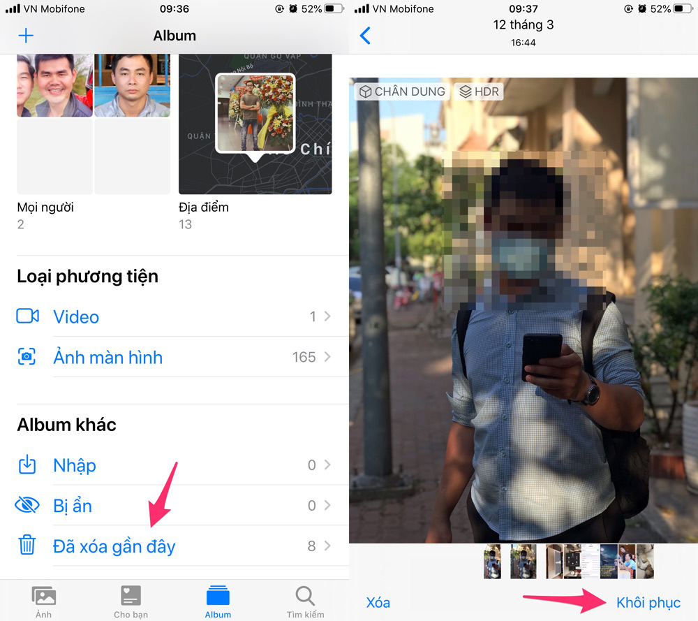 Cách khôi phục hình ảnh đã xóa trên iPhone