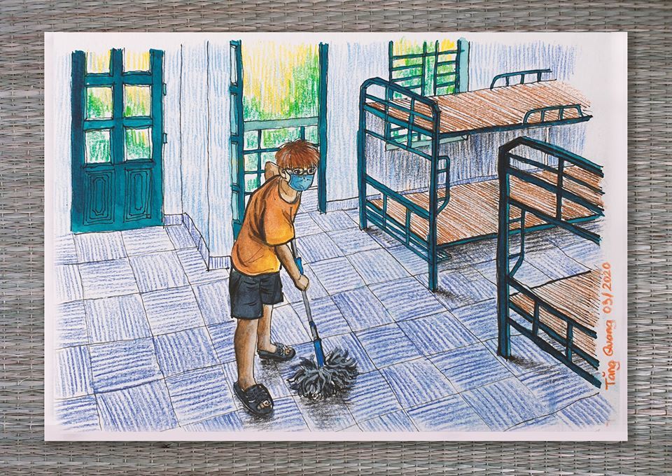 Chàng trai kể cuộc sống chân thực trong khu cách ly qua tranh vẽ